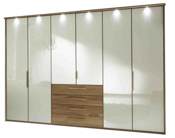 Kleiderschrank Torino mit LED-Passepartout Eiche Glas Magnolie